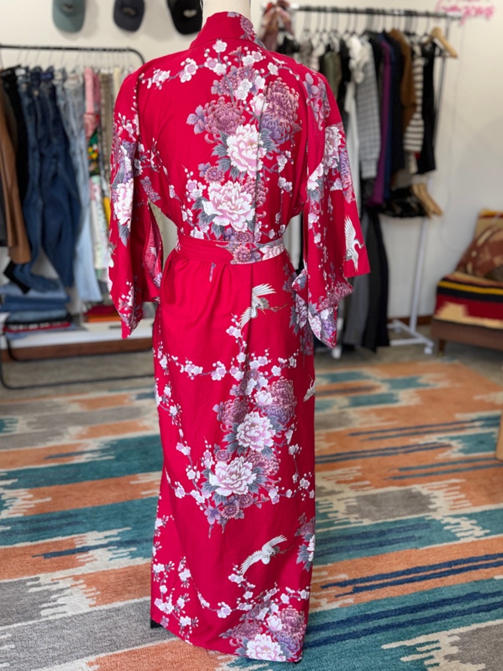 Vintage Pink Floral Cotton Kimono Robe Made in Japan - Picture 4 of 10
